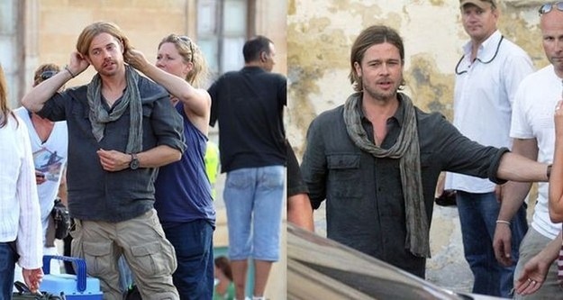 Brad Pitt và người đóng thế (trái) trong phim World War Z